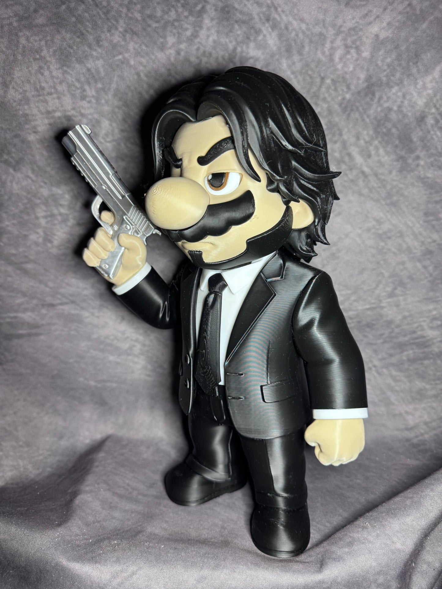 Super Mario John Wick Mashup Figure – 30cm Tall Custom 3D Printed Collectible Display Model