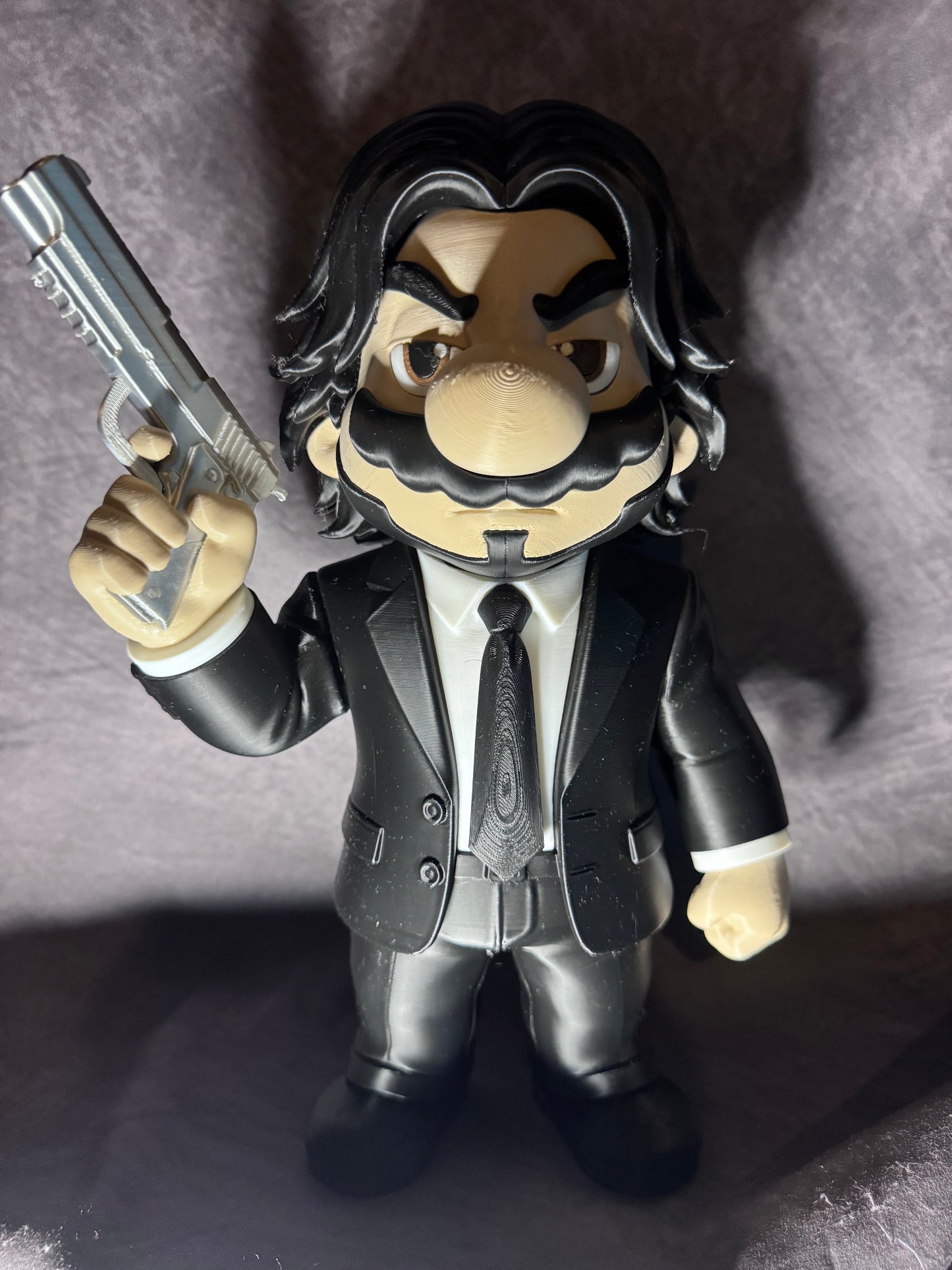Super Mario John Wick Mashup Figure – 30cm Tall Custom 3D Printed Collectible Display Model