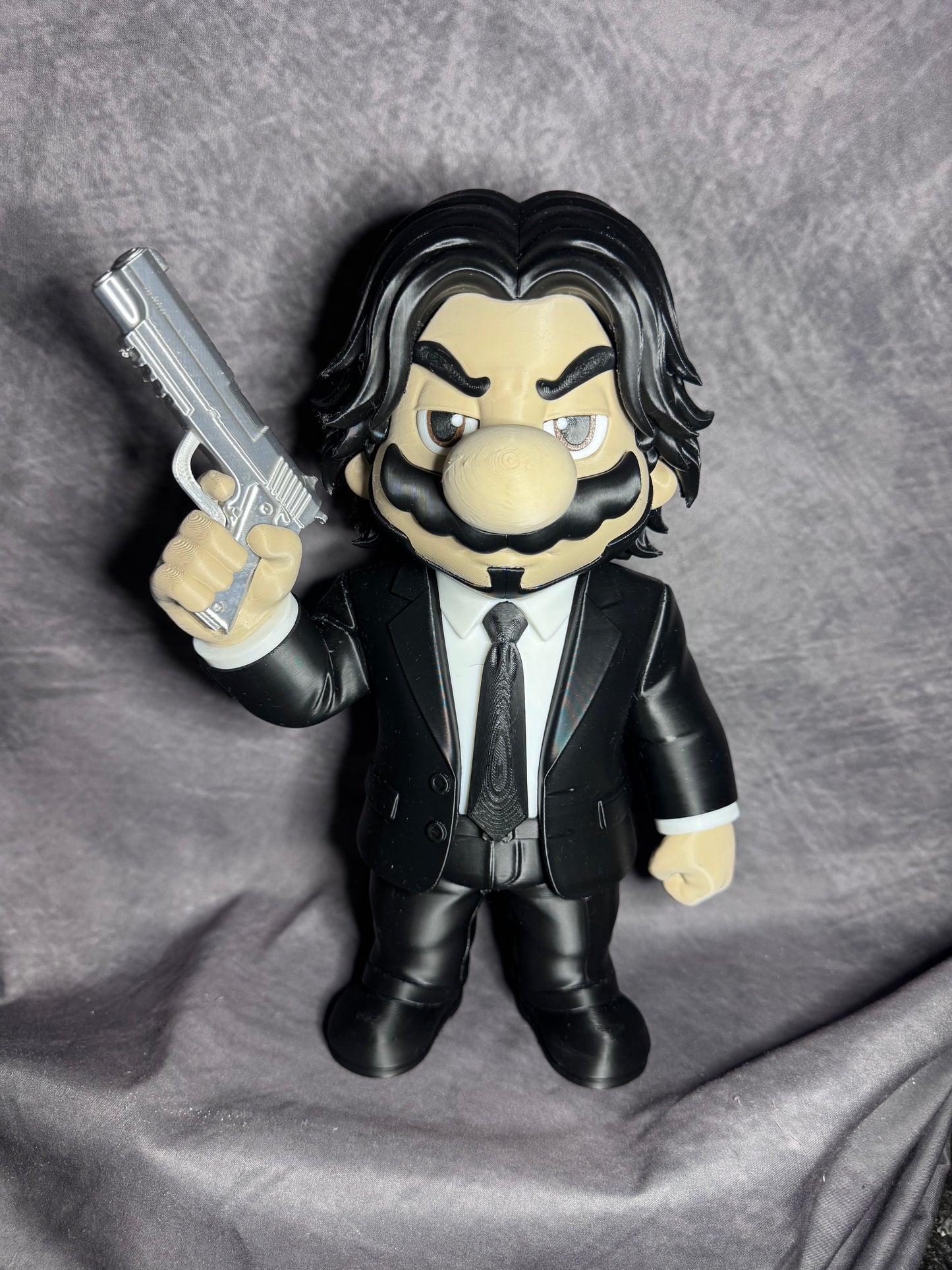 Super Mario John Wick Mashup Figure – 30cm Tall Custom 3D Printed Collectible Display Model